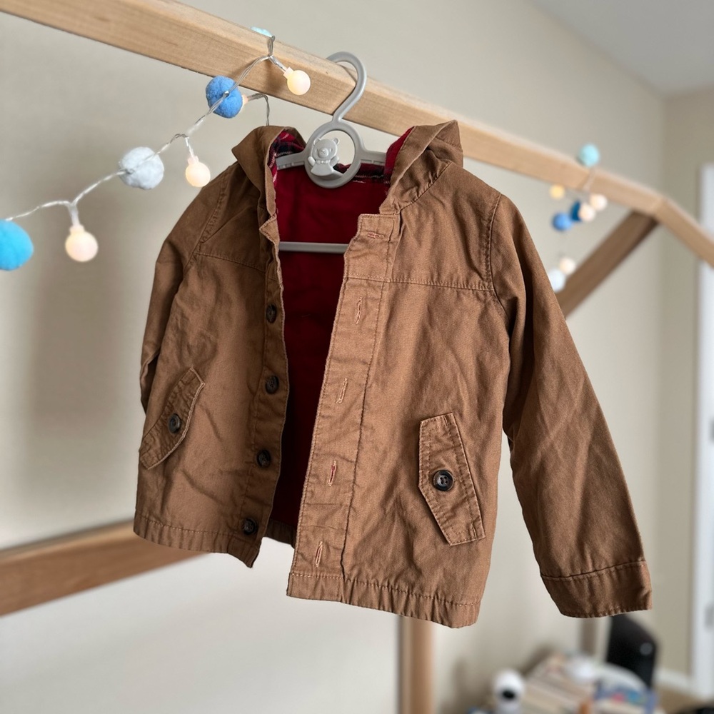 Brown Coat with Plaid Inside Hood